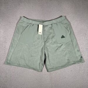 Adidas Shorts Mens XXL Silver Green Sweat Elastic Waist Drawstring Pockets NWT